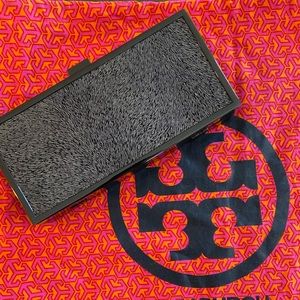 TORY BURCH Sparkle Suede Square Frame Clutch